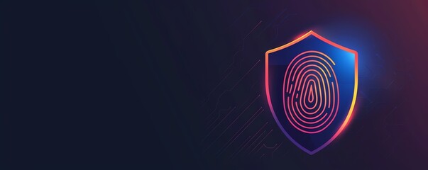 Futuristic fingerprint scan technology shield on digital background, representing cybersecurity and data protection.