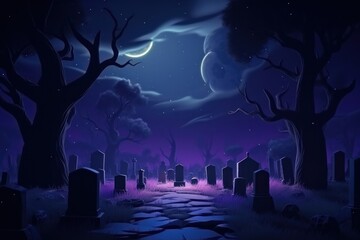 Obraz premium Night landscape graveyard outdoors.