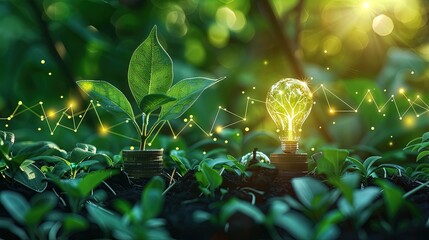 Sustainable Growth: The Power of Green Investments, Eco Energy, and Renewable Energy Icons on a Rising Graph