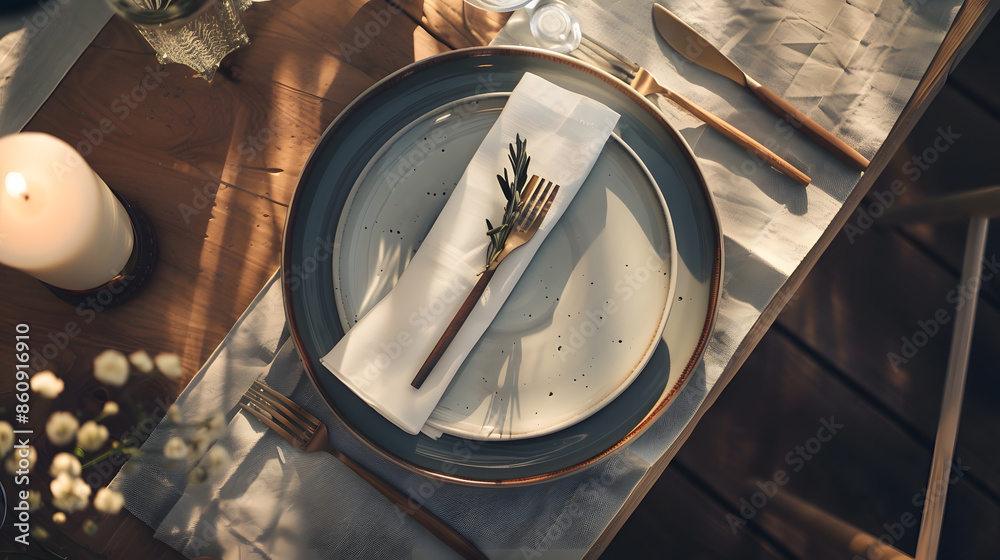 Poster festive wedding birthday party table setting with cutlery and plate menu mockup elegant modern resta