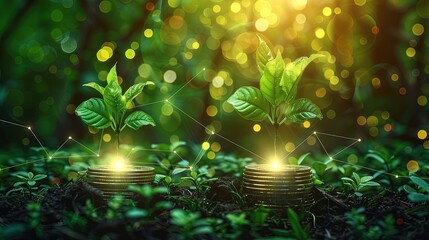 Sustainable Growth: The Power of Green Investments, Eco Energy, and Renewable Energy Icons on a Rising Graph