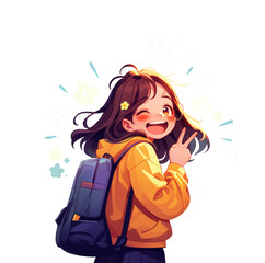 Beautiful schoolgirl with backpack happy back to school