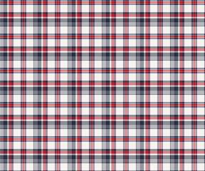Plaid pattern, white, navy, red, seamless pattern for textiles, and for designing clothing, skirts, pants or decorative fabric. Vector illustration.