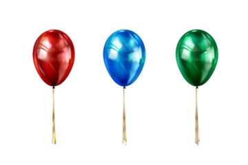 red blue green gold balloons isolated on transparent background