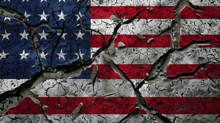 Distressed American Flag Painted on Cracked and Weathered Urban Wall