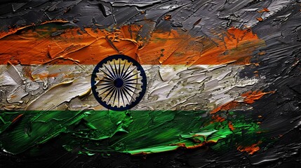 Grunge Painted Indian Flag on Abstract Textured Background