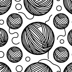 Black And White Yarn Balls Pattern Digital Paper Background