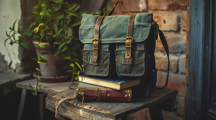 Backpacks and stacks of books. Back-to-school photo concept.