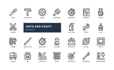 arts and craft handcraft design outline line icon set