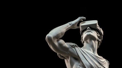 Greek God statue wearing VR glasses.