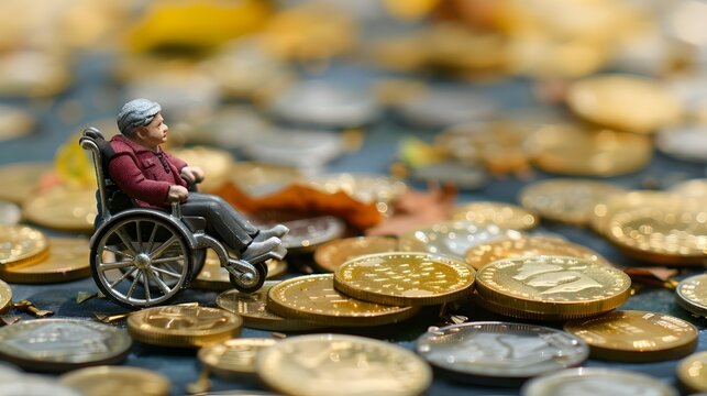 Elderly Person in Wheelchair on Coins representing Disability Insurance Income Replacement