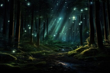 Fototapeta premium Forest light night outdoors