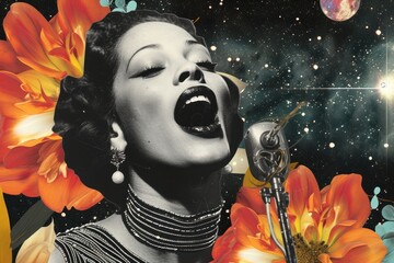 Collage Jazz Singer Flower Portrait