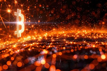  A KardiaChain logo on a red background, with interoperable blockchain circuits, the symbol radiates in white and red, levitating above a connected digital world, surrounded by a dark red frame