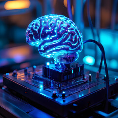 Tech-inspired neural network showcased through bright brain model