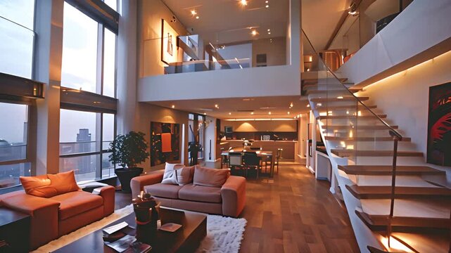 Modern Duplex Loft with City View with Ai generated.
