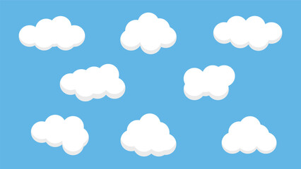 white cloud cartoon set isolated on blue background