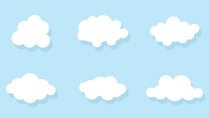 white fluffy cloud cartoon set isolated on blue background