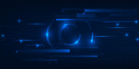 Vector illustration of futuristic blue digital high technology with circle hud and digital circuit element pattern for game and advertising artwork.Future tech design concepts.