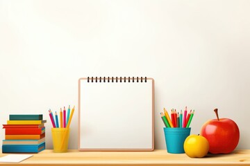 Fototapeta premium School stationery arrangement pencil table publication