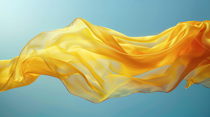 Floating Yellow Fabric Against a Soft Blue Sky Background