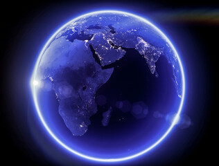 EARTH AT NIGHT .TOP VIEW FROM SPACE.ALL CITY AT NIGHT.