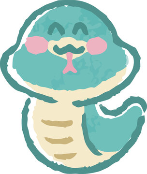 ヘビの水彩イラスト　巳年　巳　年賀状2025　手描き　蛇　へび年　ゆるかわ　かわいい