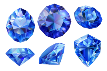 set of blue gems isolated on transparent background