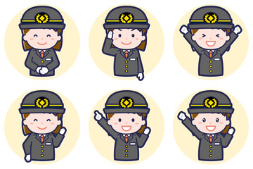 女性運転士のポーズセット_01