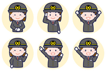 女性運転士のポーズセット_01