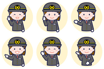 女性運転士のポーズセット_03