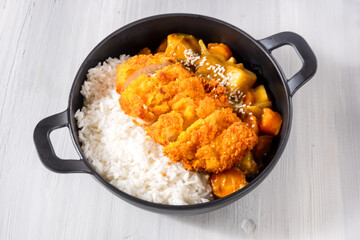 Crispy Fried Chicken with Japanese Curry and Rice - Japanese and Korean Food Style. Perfect for recipe, article, or any cooking contents.