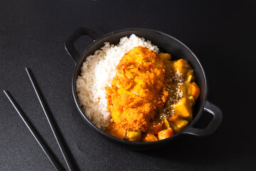 Crispy Fried Chicken with Japanese Curry and Rice - Japanese and Korean Food Style. Perfect for recipe, article, or any cooking contents.