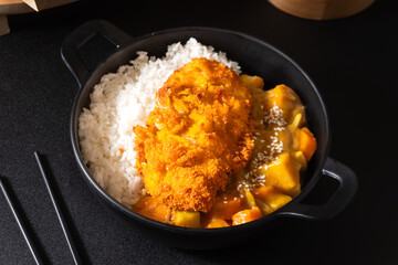 Crispy Fried Chicken with Japanese Curry and Rice - Japanese and Korean Food Style. Perfect for recipe, article, or any cooking contents.
