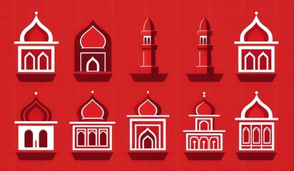 Fototapeta premium illustration of a set of icons mosque. icon set Ramadan or Ramadhan. icon set vector mosque. Ramadhan icons set promotion. benner. poster. Islamic. ikon masjid. 4k high quality. idea mosque Ramadan