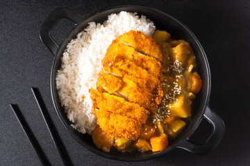 Crispy Fried Chicken with Japanese Curry and Rice - Japanese and Korean Food Style. Perfect for recipe, article, or any cooking contents.