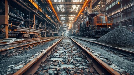 A train is sitting on the tracks in a train yard. Generate AI image