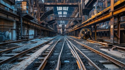 A train is sitting on the tracks in a train yard. Generate AI image