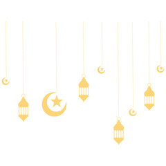 Ramadan Kareem Lantern Decoration with Moon and Star Ornament. Isolated on White Background.
