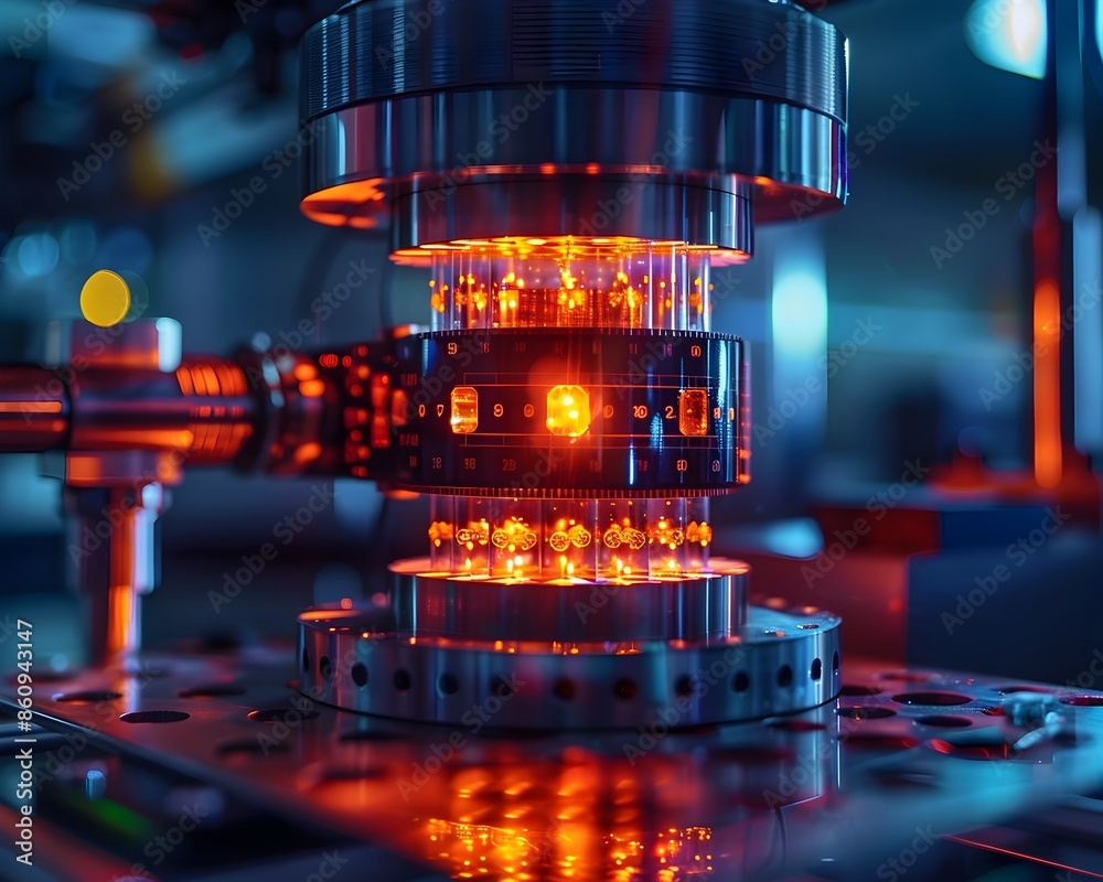Poster glowing quantum bits in a high tech laboratory exploring the frontiers of quantum computing