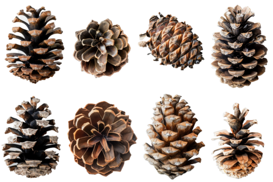 set of pine cones isolated on transparent background