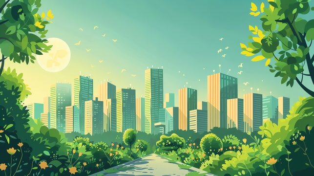 Design an energetic template on urban green spaces, with lively visuals and ample text area.