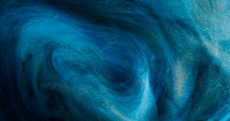 Paint splash water. Mist vortex. Defocused blue color glowing steam texture ink floating mix whirl...