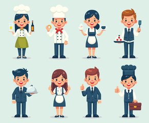 Illustration of Diverse Restaurant Staff Team.