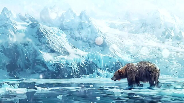 Bearfoot in the Snow: An Intimate Glimpse of a Powerful Predator in its Element. Seamless looping time-lapse virtual 4k video animation background