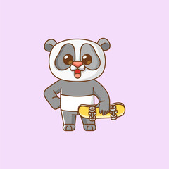 Cute panda pose Playing Skateboard animal kawaii chibi character mascot illustration