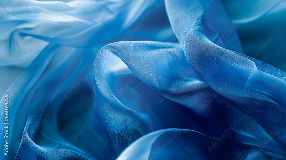 Poster texture chiffon fabric in blue color for backgrounds silk fabric selective focus : generative ai