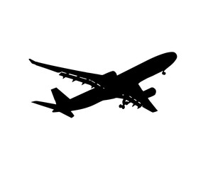 Airplane illustration, silhouette of an airplane in the sky.