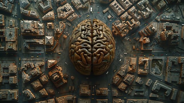 Brain Depicted as a Complex City Network Showcasing Intricate Organization and Connectivity