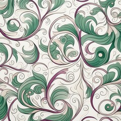 Seamless floral pattern with green and purple swirls